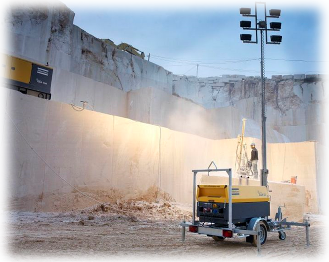 Дизельные осветительные мачты на базе электрогенераторов Atlas Copco серий QAS и QAX